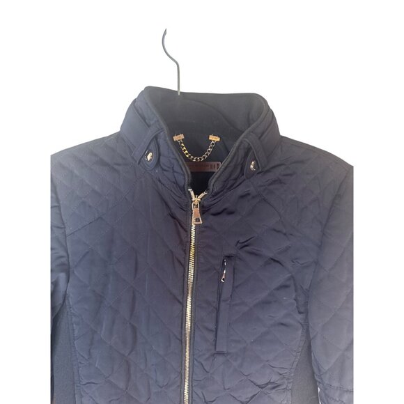 ZARA XS Quilted Navy Jacket Gold Zipper Pockets & Chain Detail - Picture 4 of 13